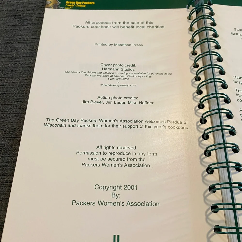 Green Bay Packers Family Cookbook Vol 2 2001 Brett Favre Recipes
